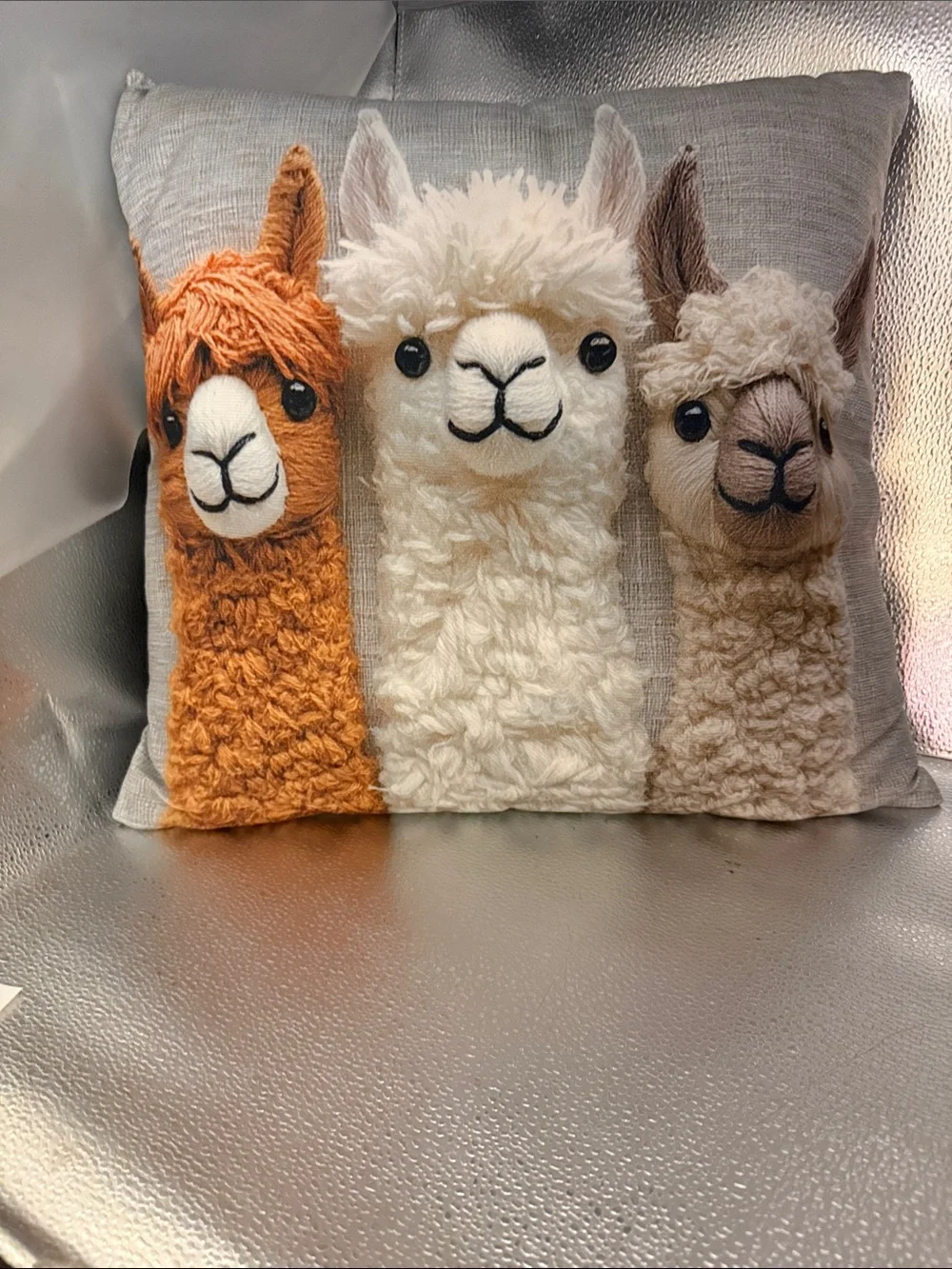Alpaca Trio Decorative Throw Pillow Cover- Orange, Cream & Tan